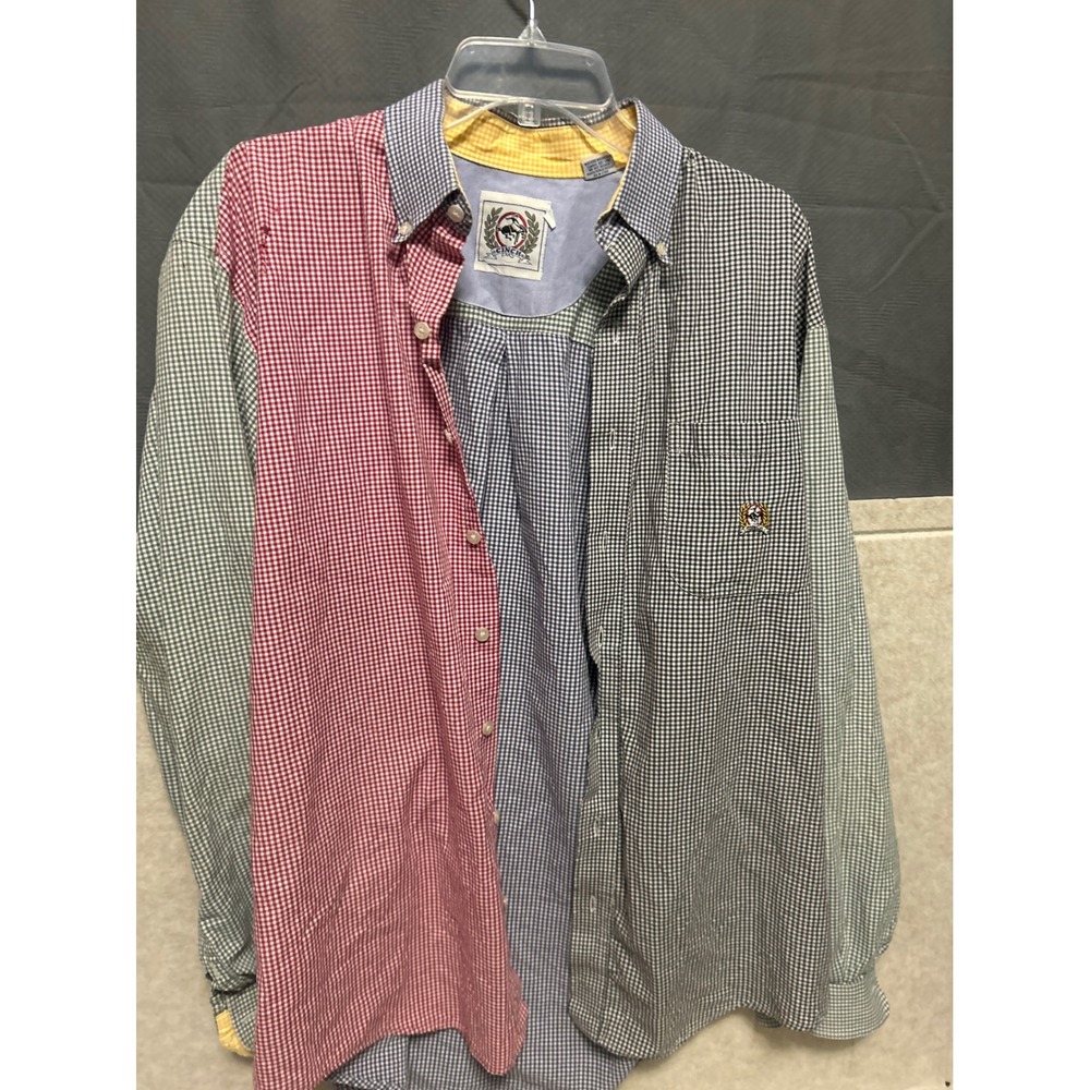 Cinch Mens Patchwork Gingham Button Down Shirt Multi Color Western Large